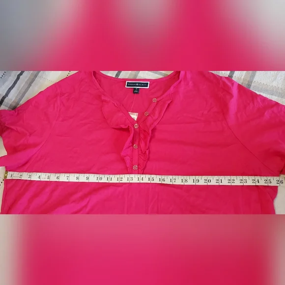 Karen Scott 3X Pink Ruffled Short Sleeve V-Neck Top - Picture 7 of 8